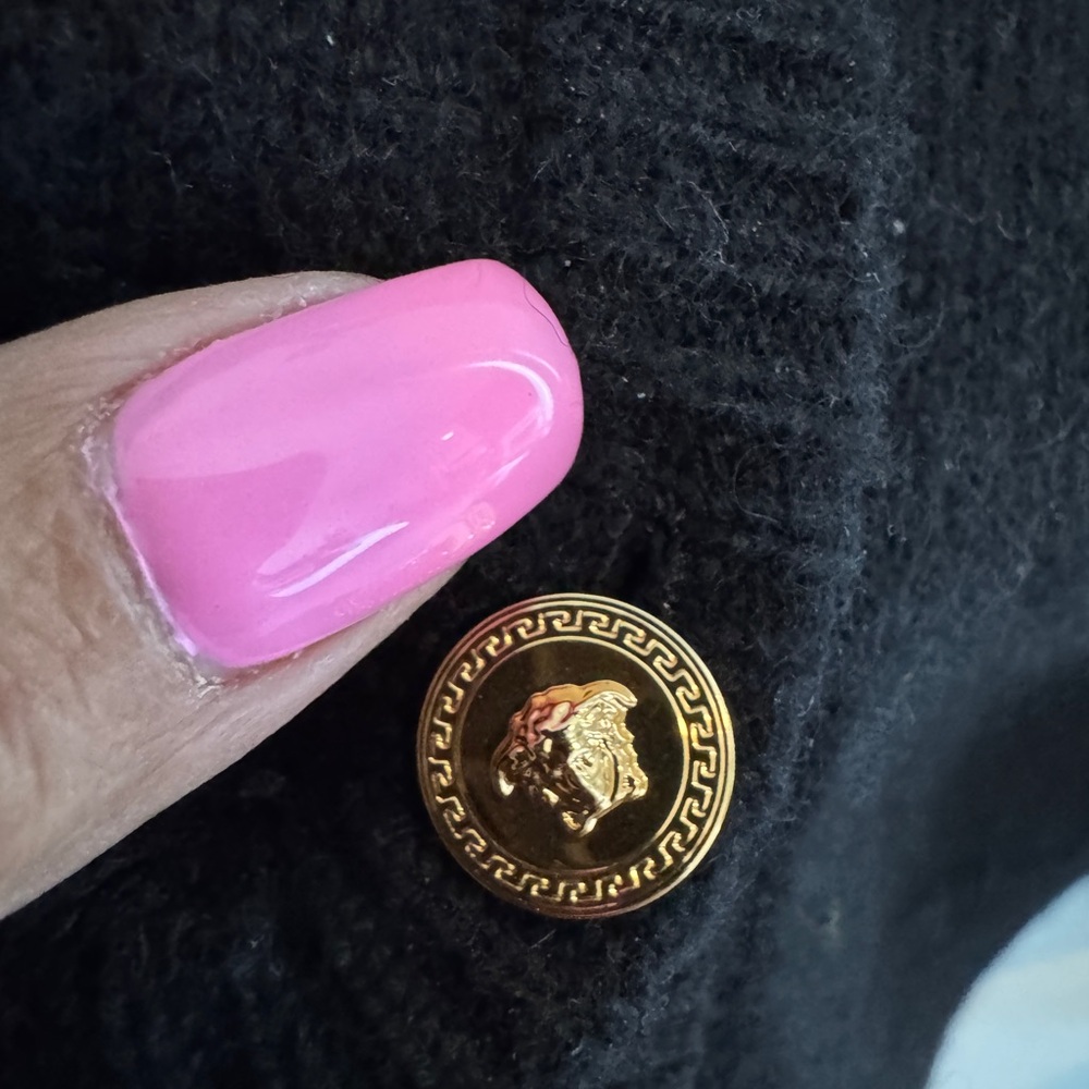 Versace Women's Black Cardigan V-Neck  with 5 Gold Medusa  Buttons . - Picture 5 of 12